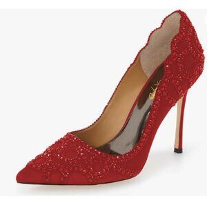 XYD Red Rhinestone Crystals Stiletto Heels for Wedding Bridal Pointed Toe Pumps